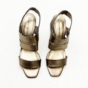 Diane Von Furstenberg Pava Metallic Ankle Strap Sandals Block Heel Size 9.5